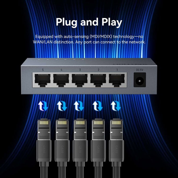 Vention Switch ITDH0-EU de 5 puertos RJ-45 10/100/1000 Mbps
